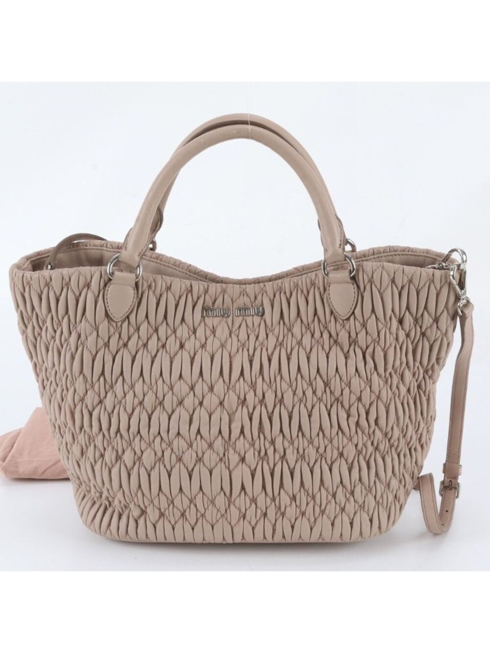 Miu Miu Matelasse Leather 2-Way Shoulder Bag Crossbody Hand Tote Pink